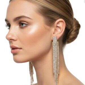 Jackie Mack Gold Crystal Fringe Earrings | NWT | MSRP $98